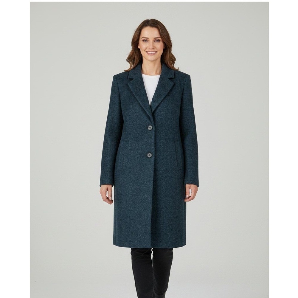 Andrew Marc FENNIA Wool Blend Coat Womens M Dark Teal MW1AW614 Mid Length NWT